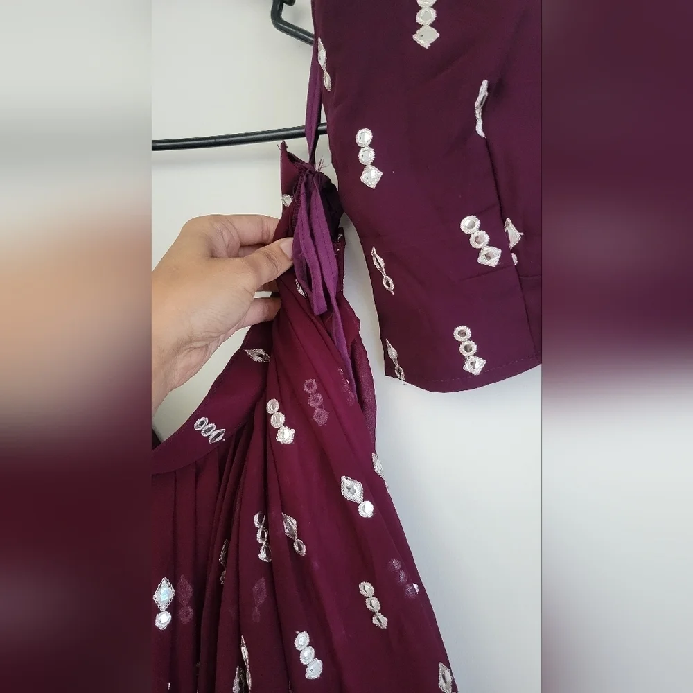 Wine/Maroon/Purple Sequin Zari Embroidery Work Lehenga Choli - Picture 4 of 7